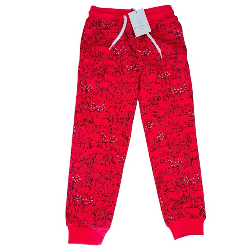 Adventurewear 360 Kids Red Holiday Reindeer Jogger Pants Size 4 NWT